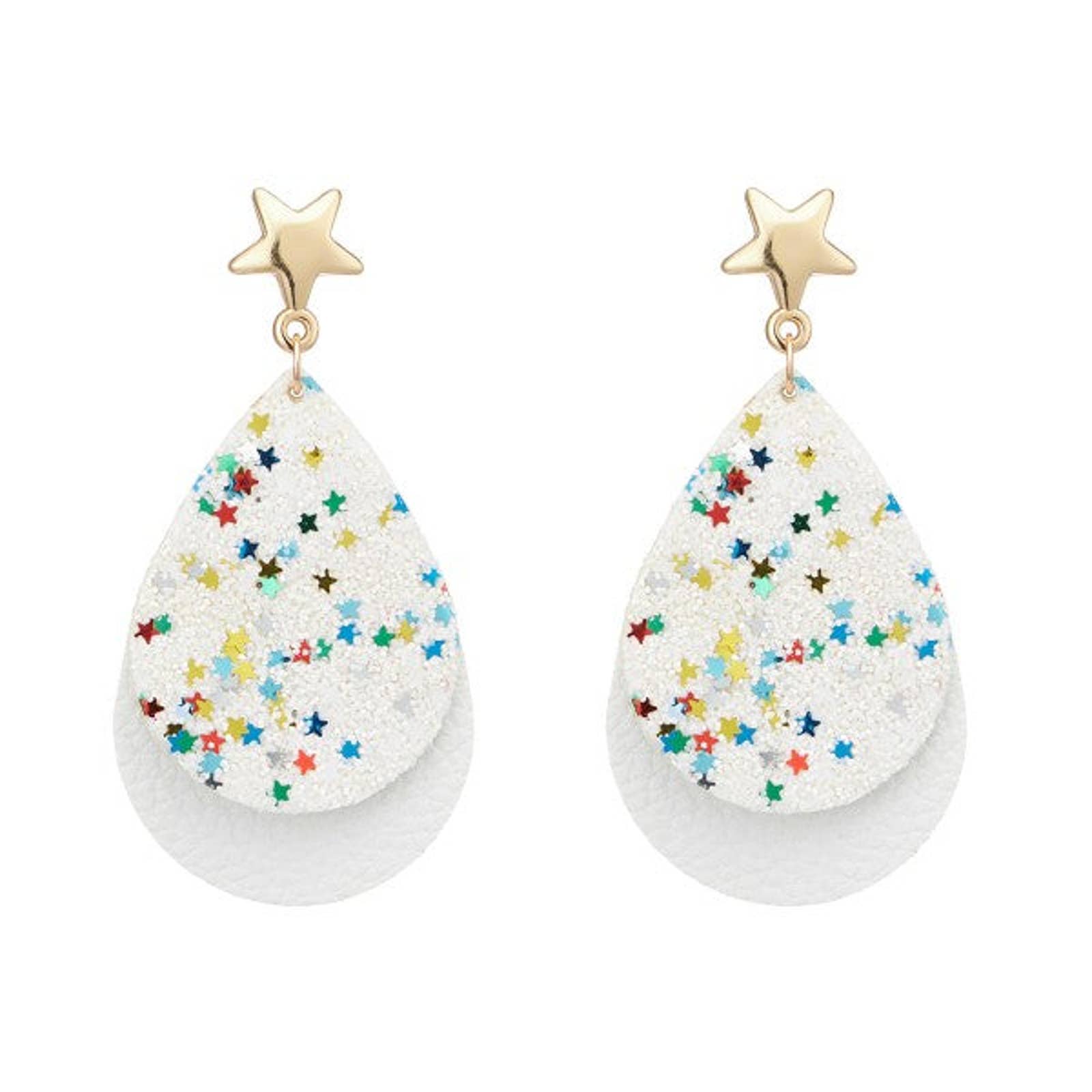 Layered Glitter Stars Dangle Drop Teardrop Earrings With Star Accents
